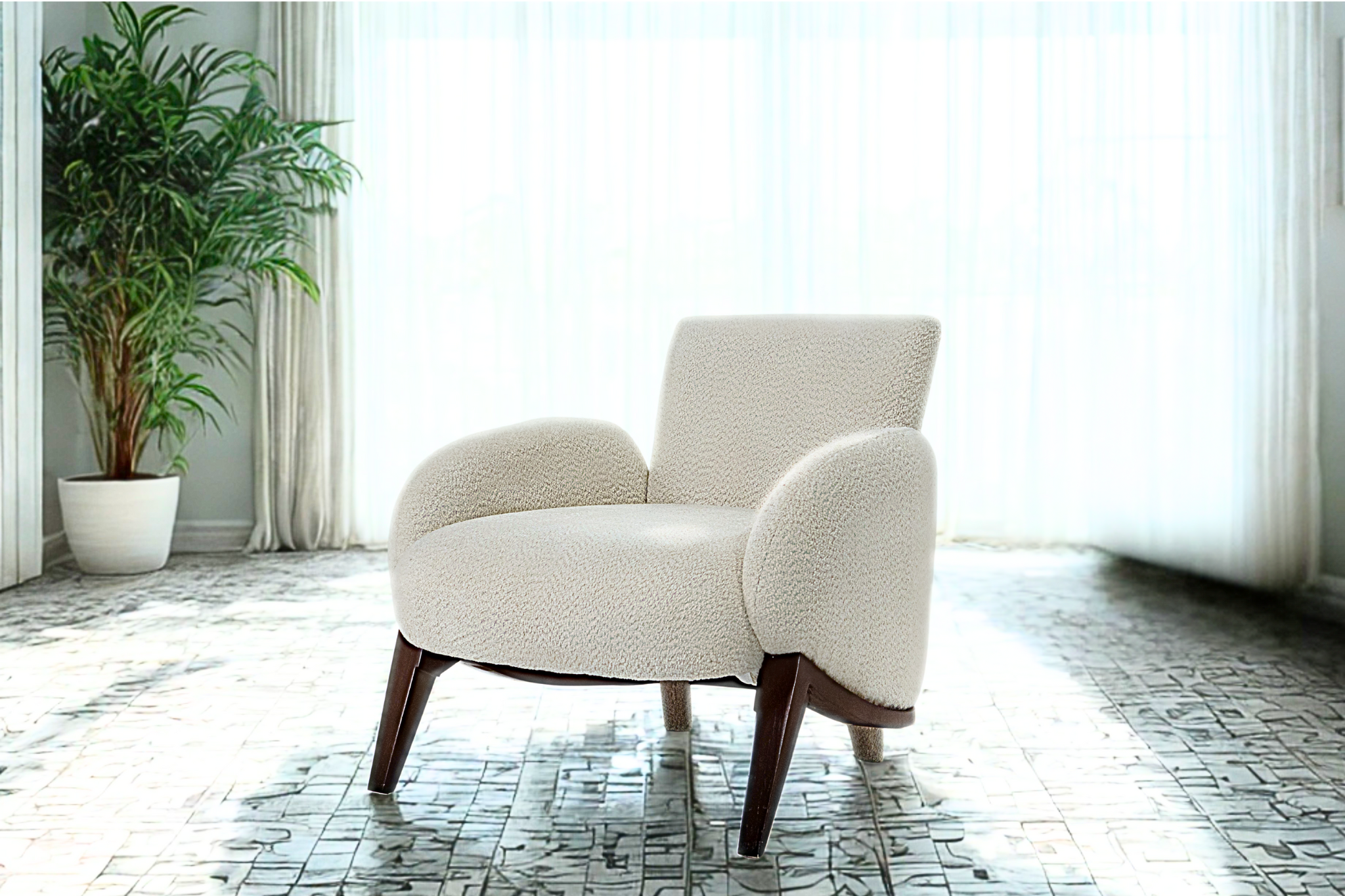 LOTUS - Fauteuil tissu bouclette en relief
