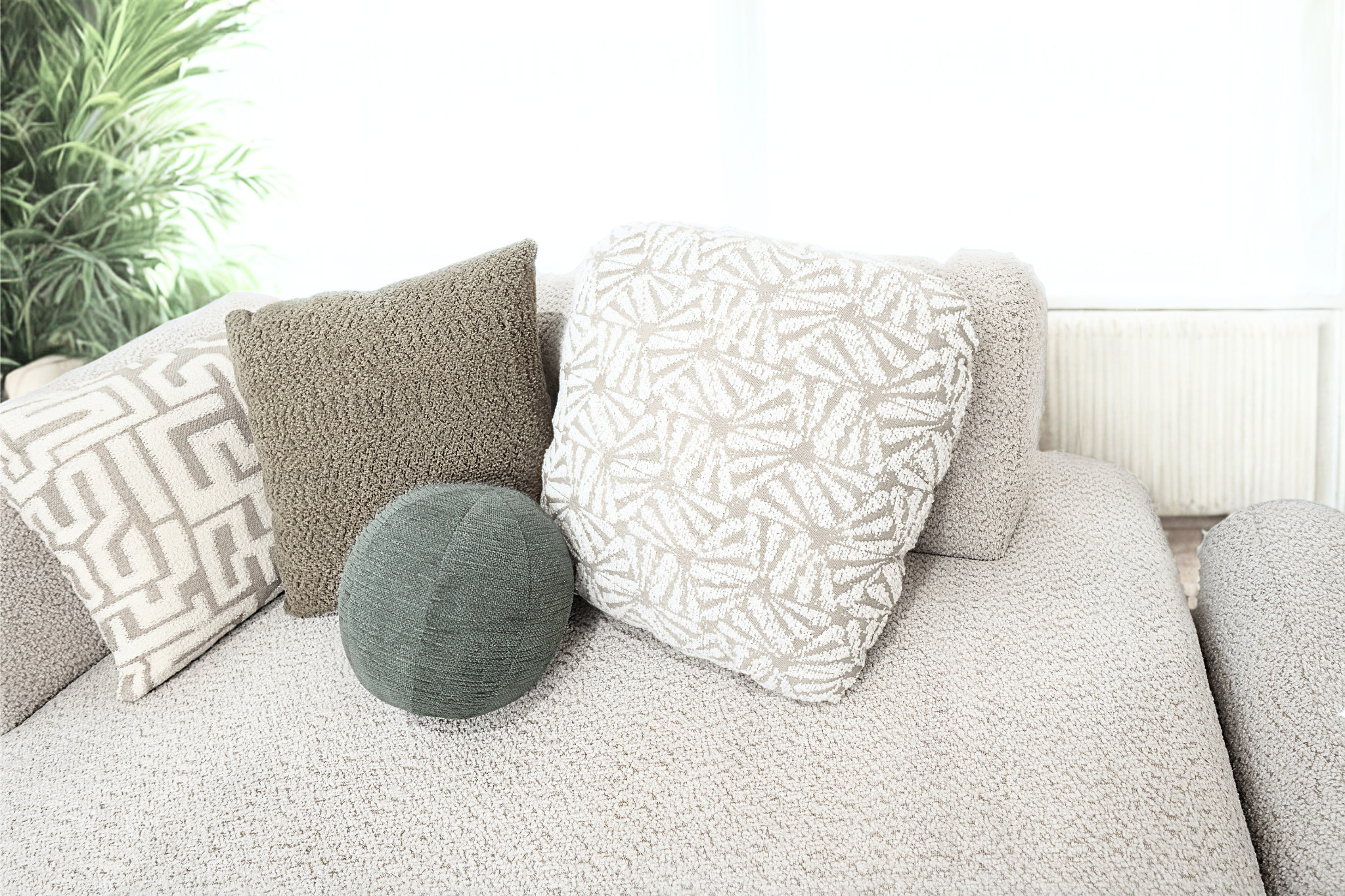 THEBES - Canapé modulable tissu effet lin brodé