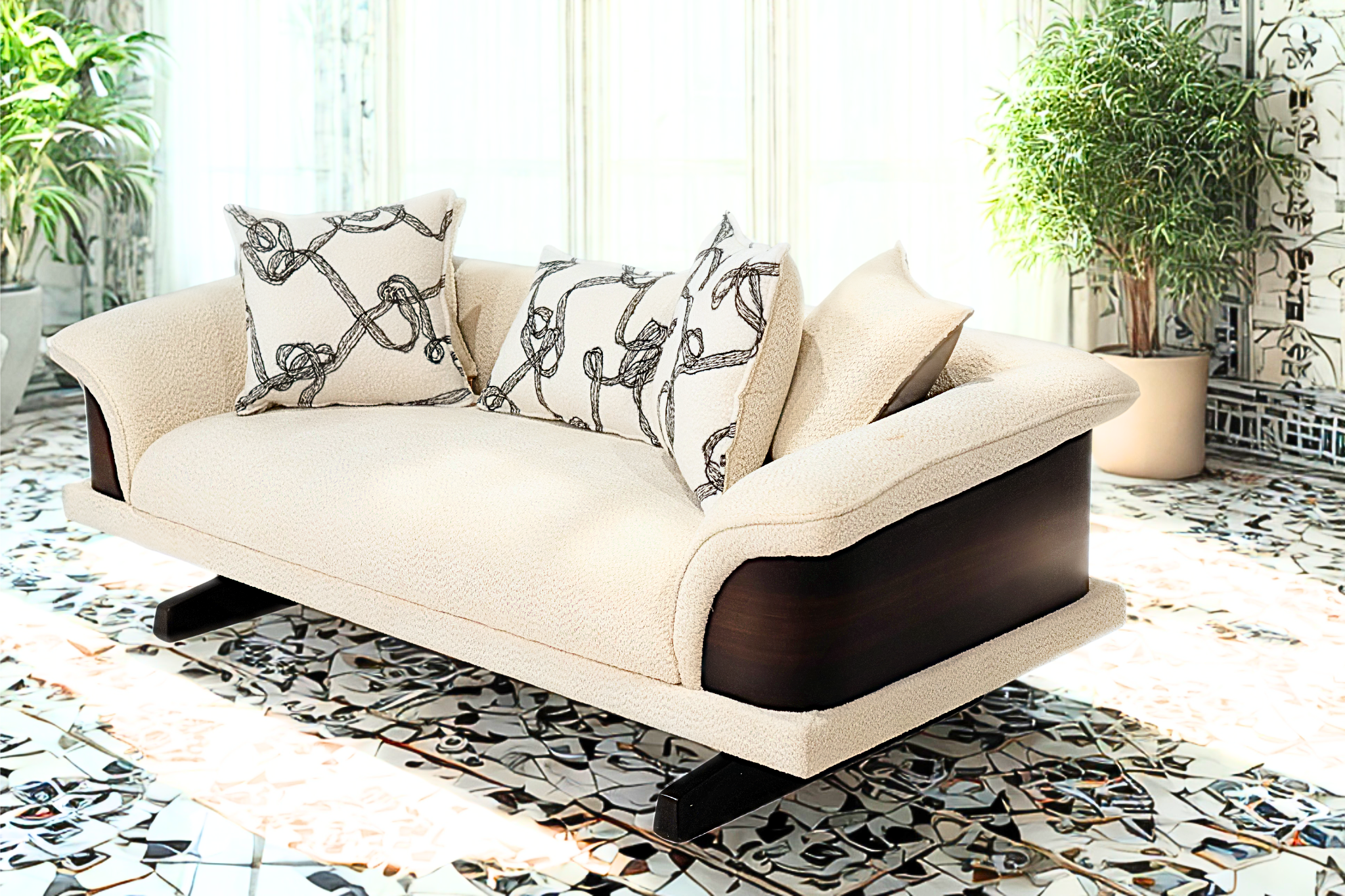 LOTUS - Salon complet matières contrastées tissu bouclette en relief