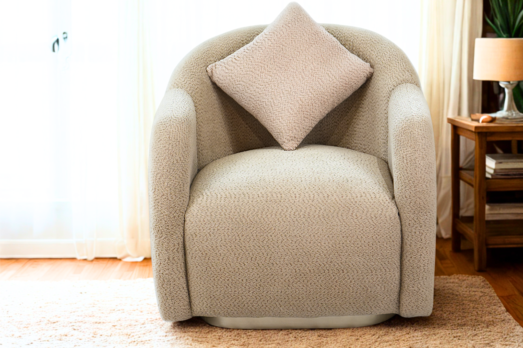 CLAIR DE LUNE - Fauteuil tissu épais effet coton tressé