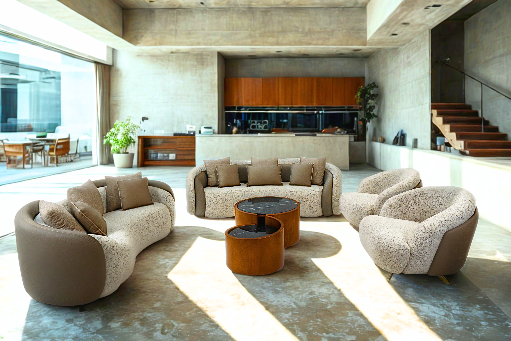 ASOUAN - Salon complet deux tissus au style contemporain et enveloppant
