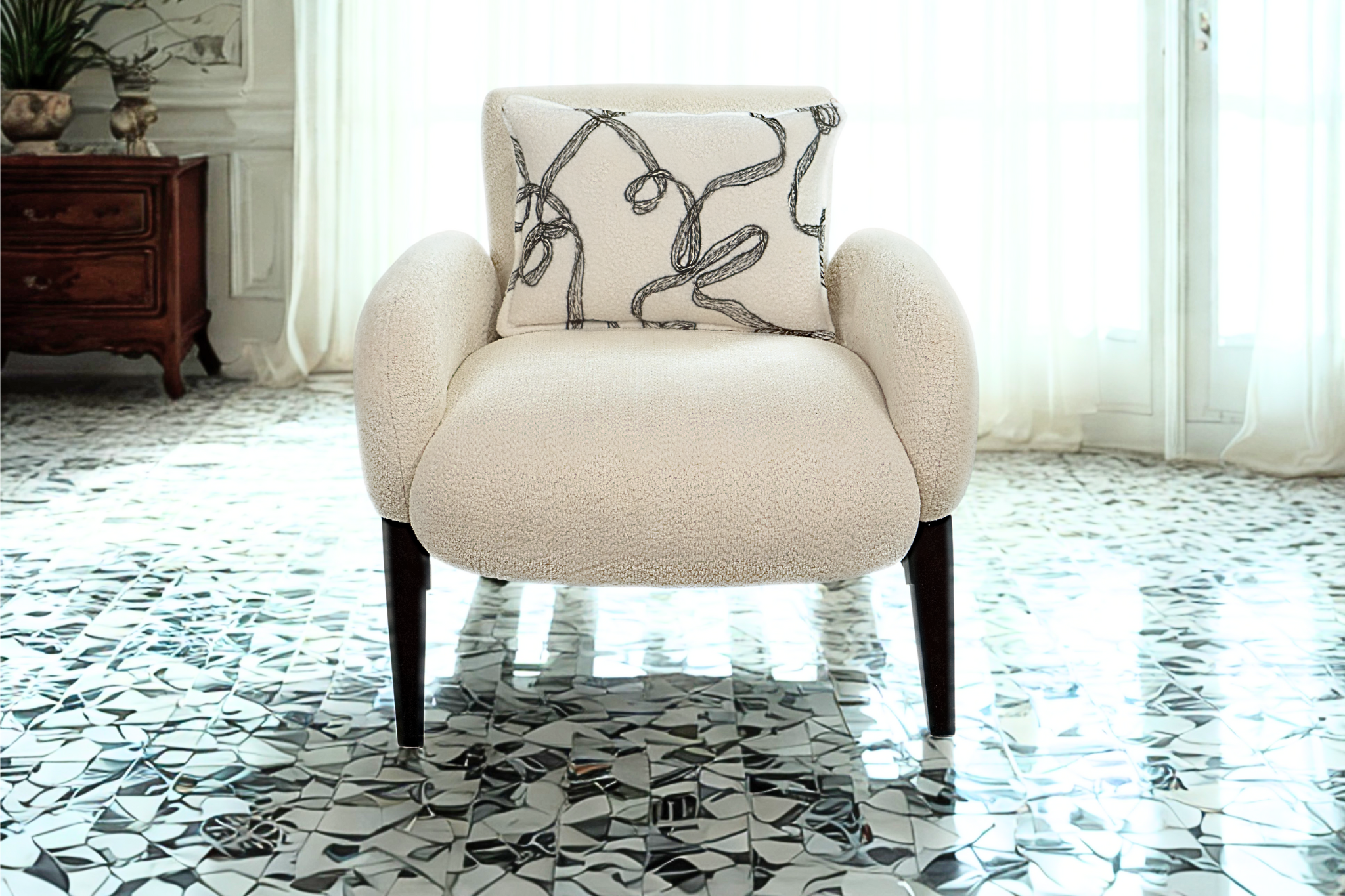 LOTUS - Salon complet matières contrastées tissu bouclette en relief