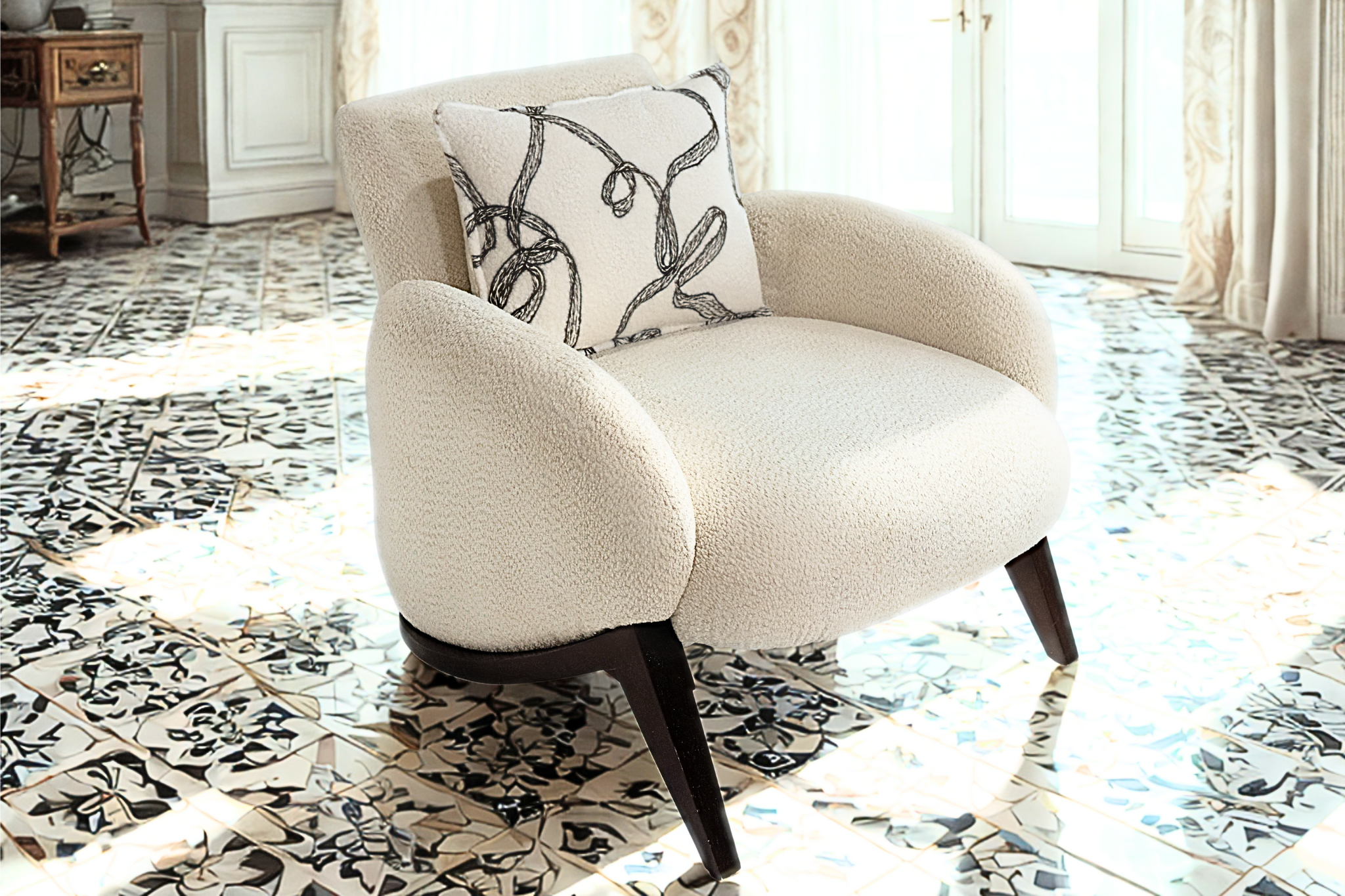LOTUS - Fauteuil tissu bouclette en relief
