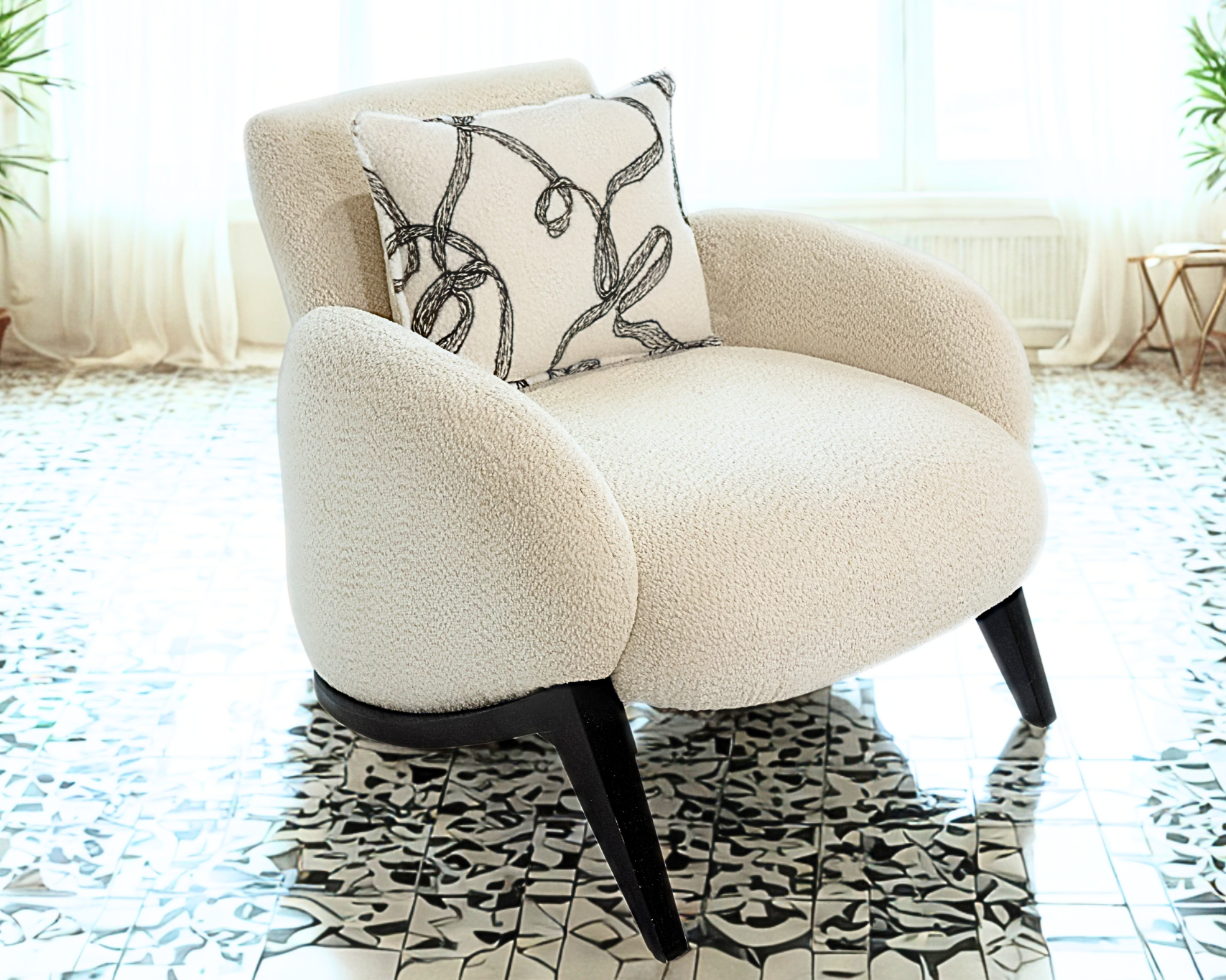 LOTUS - Fauteuil tissu bouclette en relief