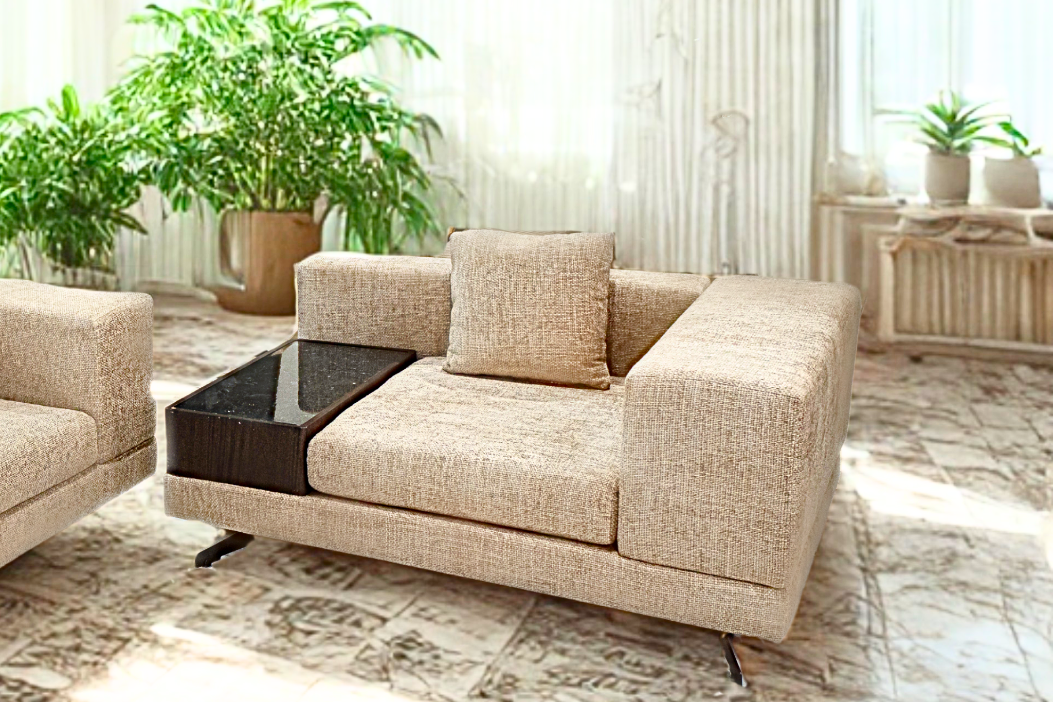 RAMSES - Fauteuil tissu tressé doux effet main