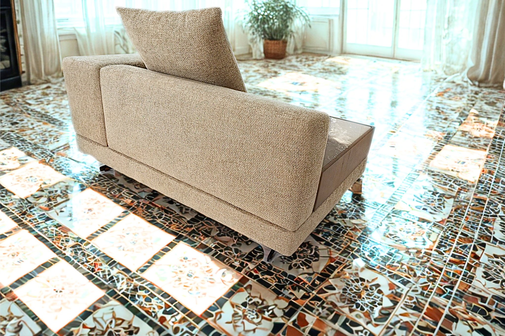 RAMSES - Fauteuil tissu tressé doux effet main