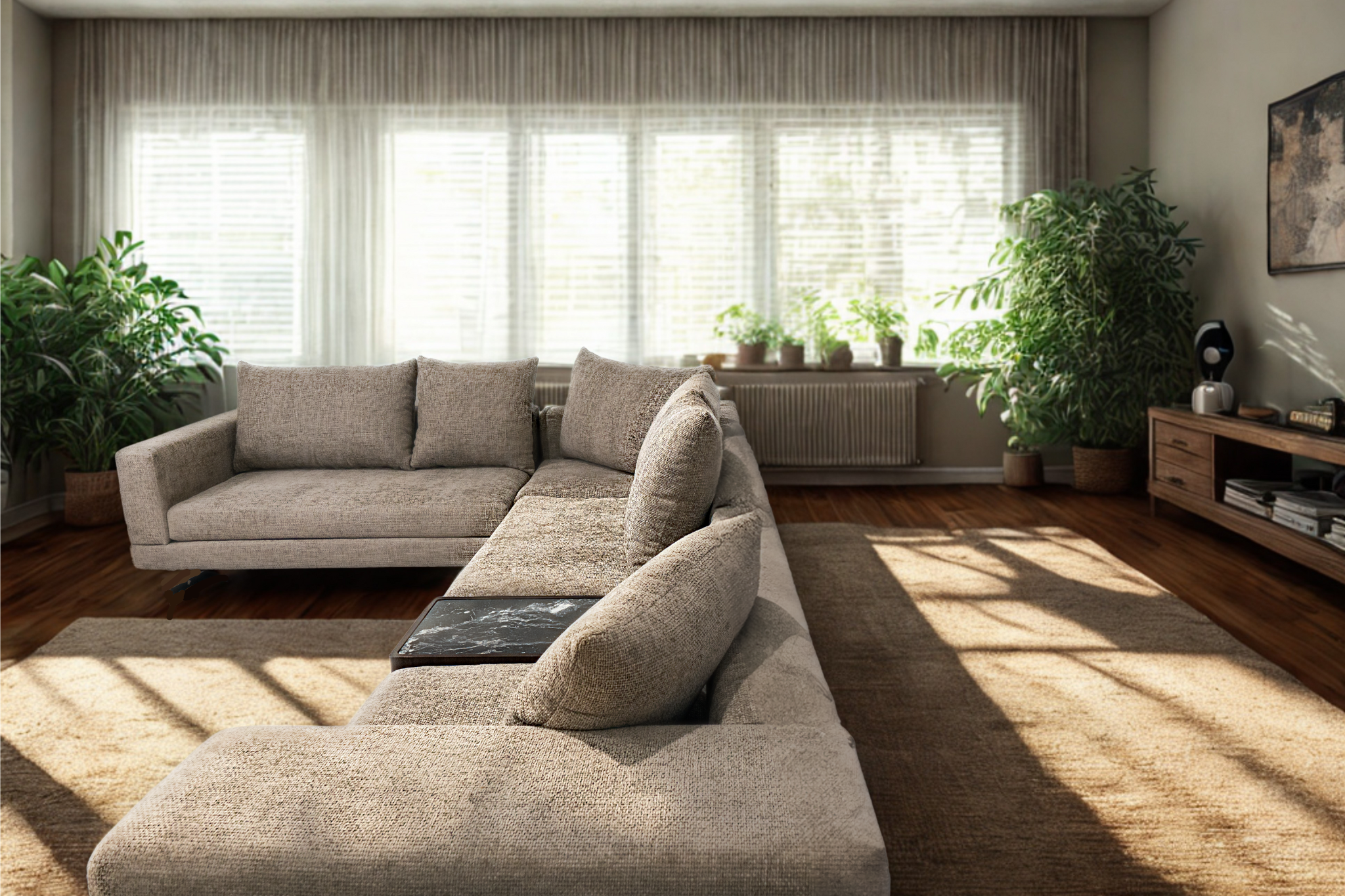 RAMSES - Salon complet tissu texture tissée dense effet naturel ultra doux