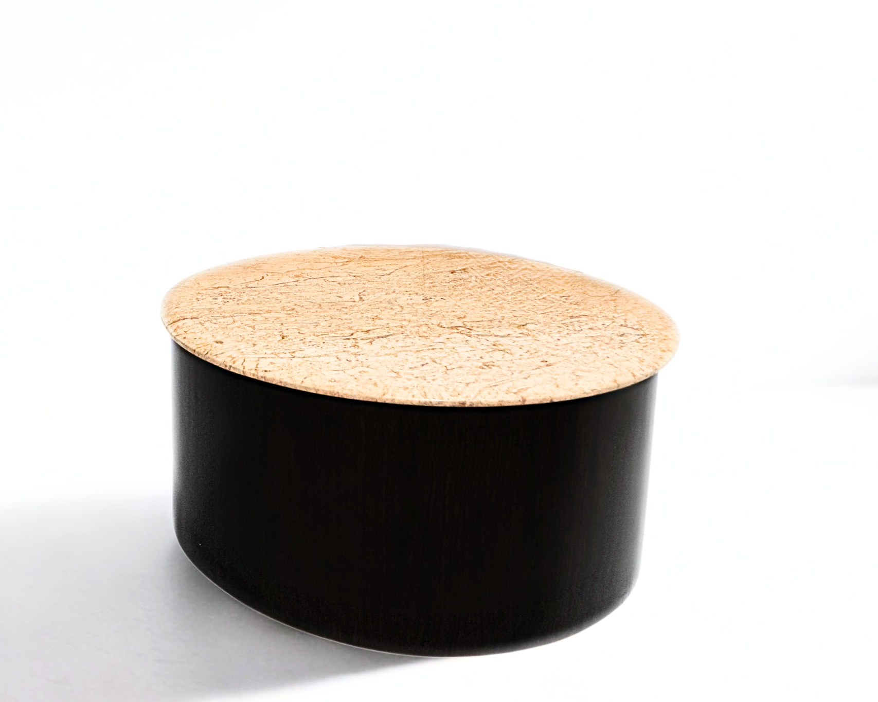 EBENE IVOIRE — Table basse ronde contemporaine en chêne brun foncé et marbre beige égyptien