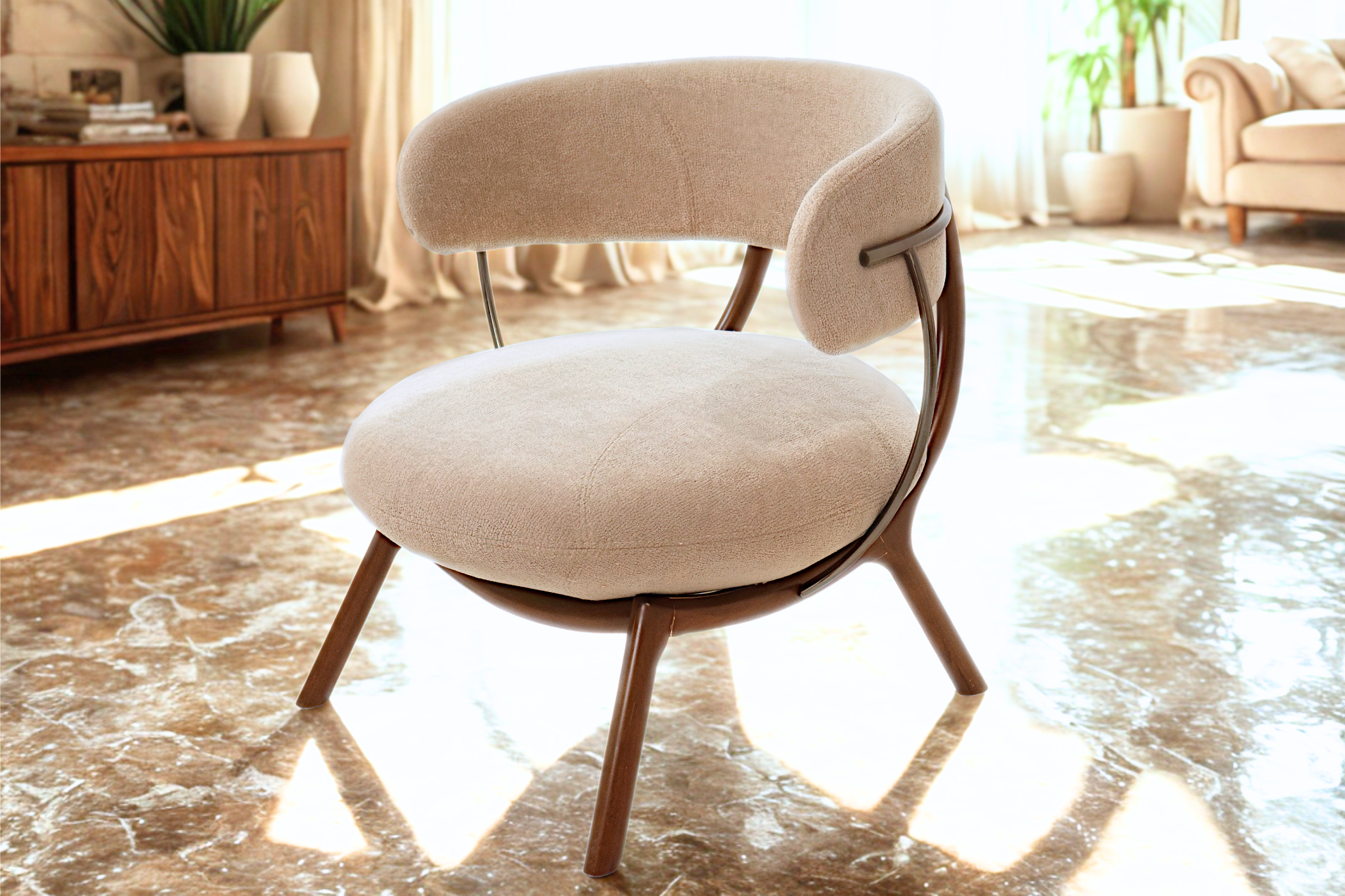 PAPYRUS - Fauteuil en tissu velours texturé